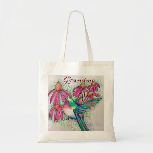 Grandma Happy Hummingbird Pink Coneflowers Tote Bag