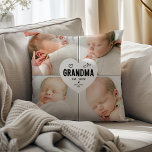Grandma Heart 4 Photo Collage Throw Pillow<br><div class="desc">Immortalize unforgettable moments with this modern personalized grandmother pillow, a sentimental accent piece she’ll treasure forever. Custom made to showcase four of your favorite photos, this pillow features a charming hand-drawn “Grandma” title, the year she took on the noble role of “Nana, ” and the child’s name—beautifully chronicling her grandmother...</div>