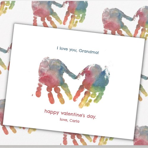 Grandma Heart Handprints Valentines Day Holiday Card