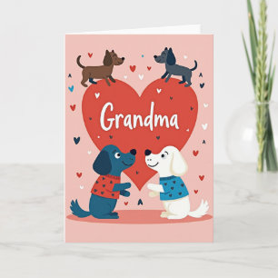 Grandma Heart Pattern Dogs Card