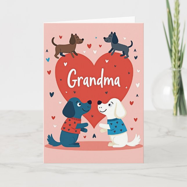 Grandma Heart Pattern Dogs Card (Front)