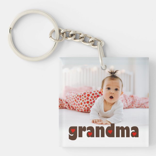 Grandma Hearts Custom Photo Keychain (Front)