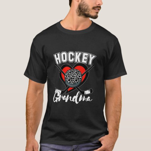 Grandma Hockey Cow Puck Heart Sticks Cheer Women  T_Shirt