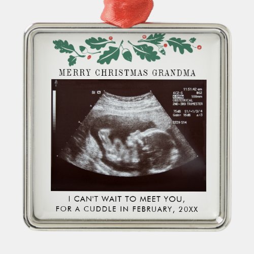 Grandma Holiday Pregnancy Pregnancy Announcement Metal Ornament