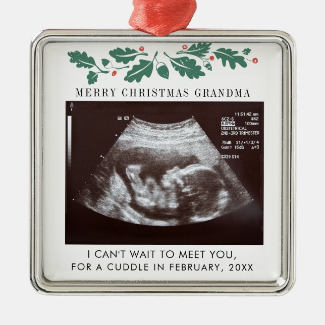 Grandma Holiday Pregnancy Pregnancy Announcement Metal Ornament (Front)