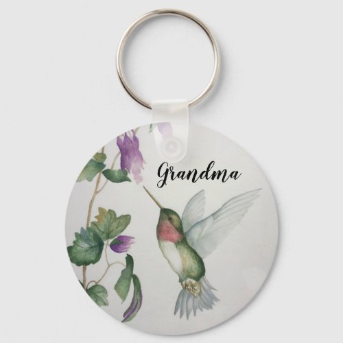 Grandma Hummingbird Elegant Watercolor Painting Keychain