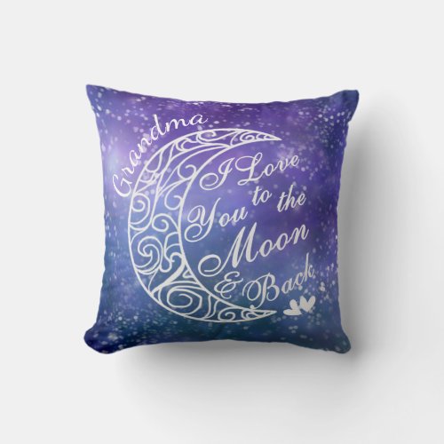 Grandma I Love U to the Moon  Back Personalized Throw Pillow