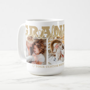 GRANDMA I Love You 3 Photo Collage Gold Coffee Mug