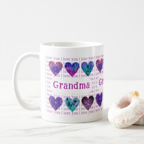 Grandma I Love You Watercolor Hearts Pink Coffee Mug