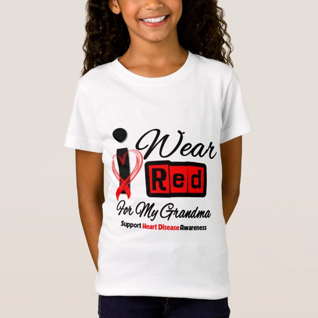 Grandma -  I Wear Red Ribbon Heart Disease T-Shirt (Front)