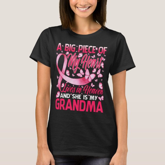 Grandma In Heaven Butterfly Awesome Breast Cancer  T-Shirt (Front)