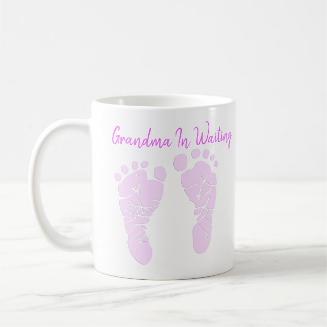 Grandma In Waiting Pink Baby Feet Announcement Coffee Mug (Left)