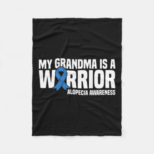 Grandma Is A Warrior Blue Ribbon Alopecia Awarenes Fleece Blanket