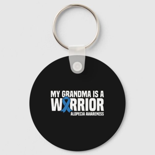 Grandma Is A Warrior Blue Ribbon Alopecia Awarenes Keychain