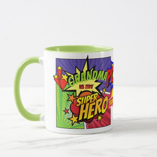 GRANDMA Is My SUPERHERO Personalized COMIC HERO Mug (Left)