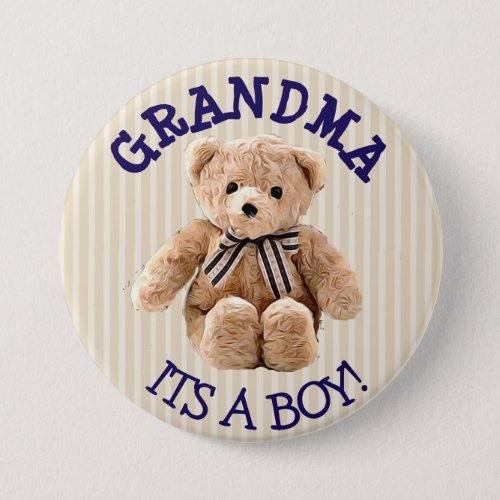 Grandma Its a Boy Teddy Bear Baby Shower Button