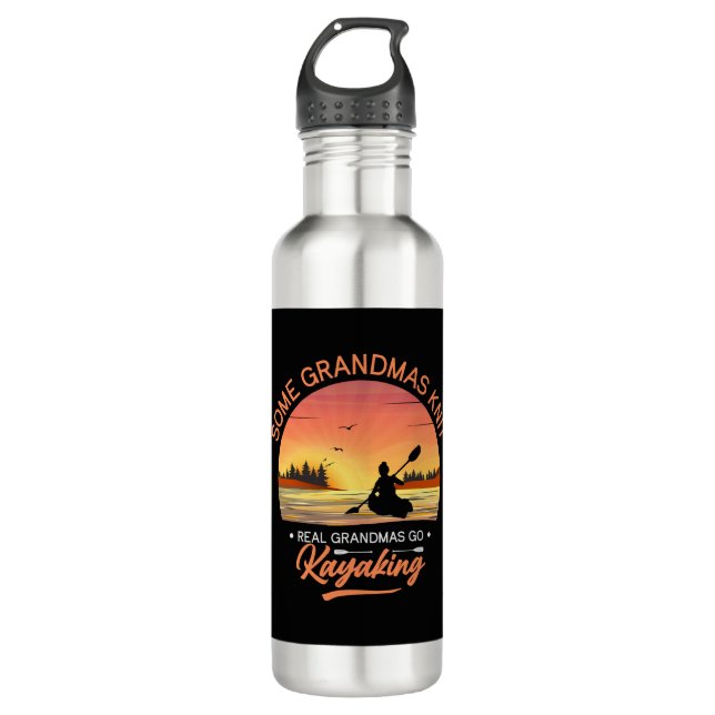 Grandma Kayaking Stainless Steel Water Bottle (Front)