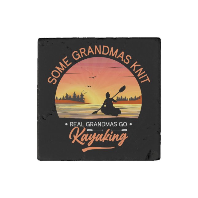 Grandma Kayaking Stone Magnet (Front)