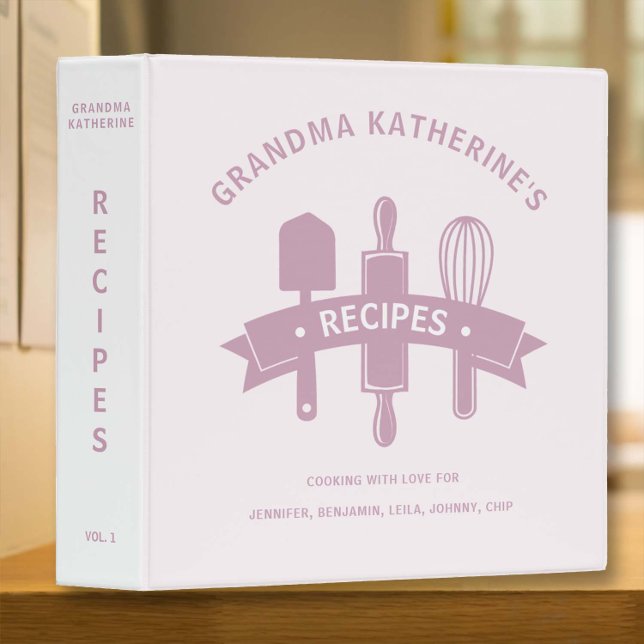 Grandma Kitchen Grandchildren Names Pink Recipes 3 Ring Binder (family recipes binder cookbook grandma kitchen keepsake pink blush personalized gift christmas chic)