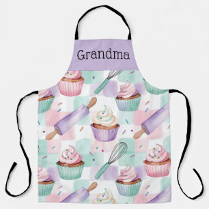 Grandma Lavender Teal Cupcake Baking Crew Apron