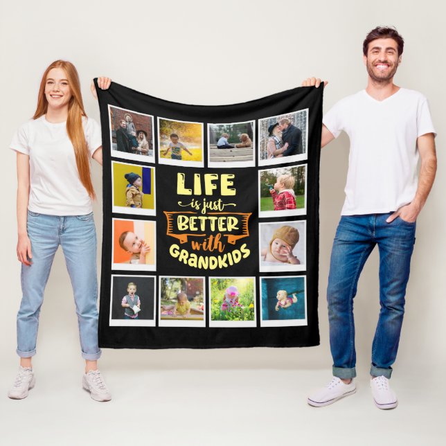 Grandma Life Better With Grandkids Photo Collage Fleece Blanket (In Situ)