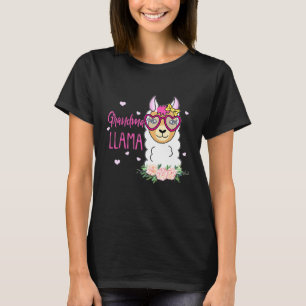 Grandma LLama Boho Flowers Pink Heart T-Shirt