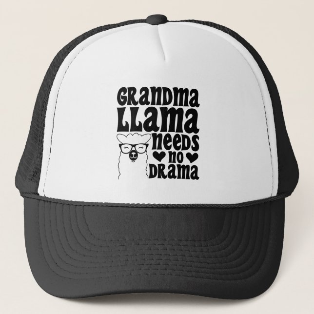 Grandma Llama Needs No Drama Cute Granny Humorous Trucker Hat (Front)