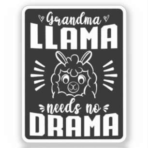 Grandma Llama Needs No Drama Cute Llama Birthday Sticker