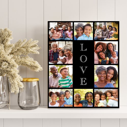 Grandma Love 10 Photo Collage Black Faux Canvas Print