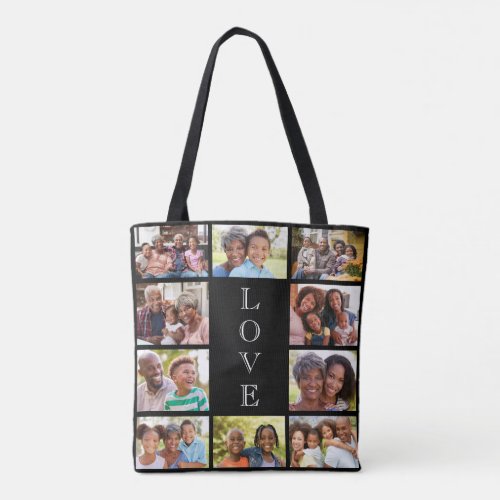 Grandma Love 10 Photo Collage Black Tote Bag