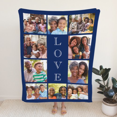 Grandma Love 10 Photo Collage Blue Sherpa Blanket