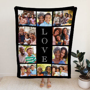 Grandma Love 10 Photo Collage Personalized Black Sherpa Blanket