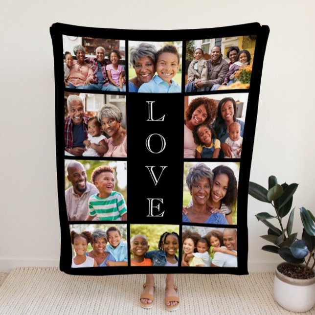 Grandma Love 10 Photo Collage Personalized Black Sherpa Blanket (Creator Uploaded)