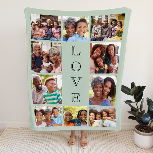 Grandma Love 10 Photo Collage Sage Green Sherpa Blanket