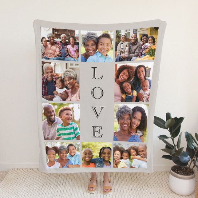 Grandma Love 10 Photo Collage Taupe Sherpa Blanket (Creator Uploaded)