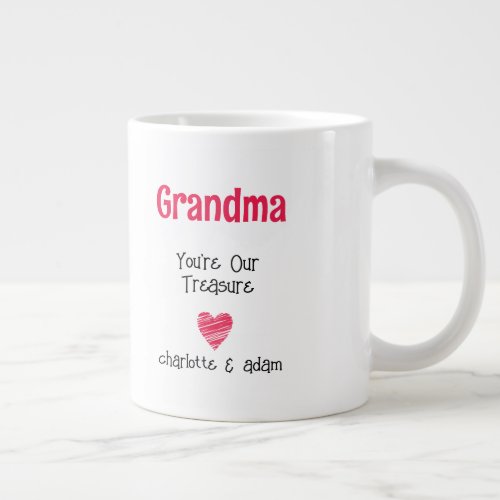 Grandma Love From Grandkids Handwritten Red Text Giant Coffee Mug