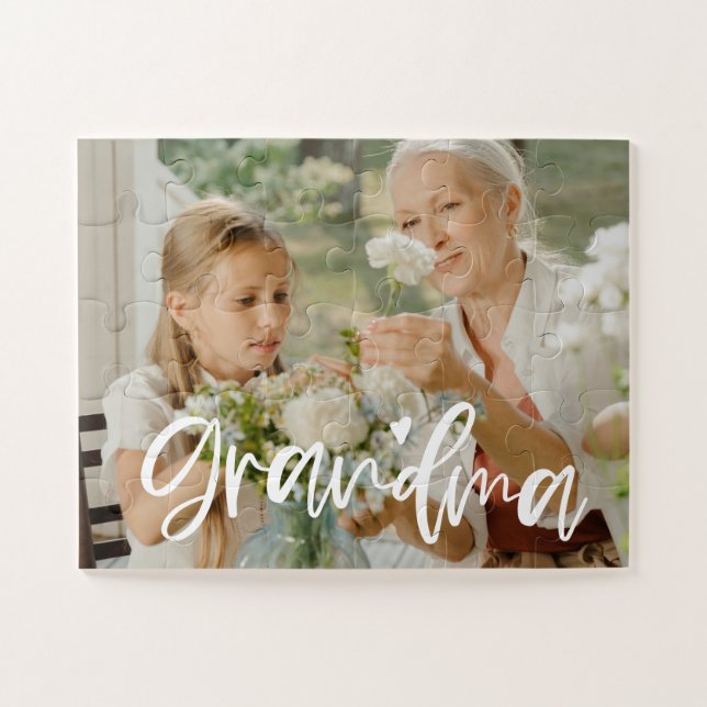 Grandma Love Script Personalized Gift Jigsaw Puzzle (Horizontal)