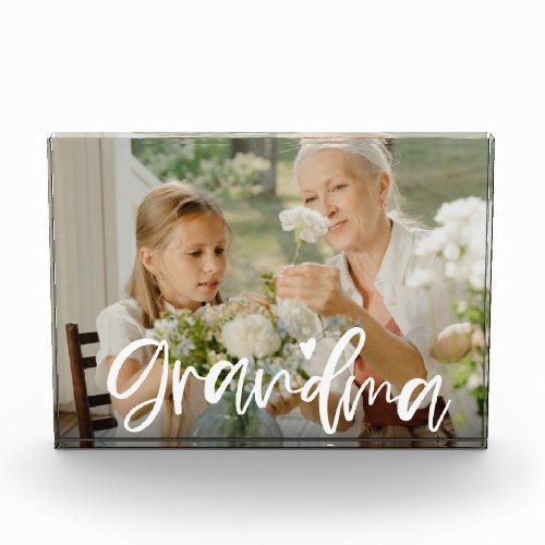 Grandma Love Script Personalized Gift Photo Block