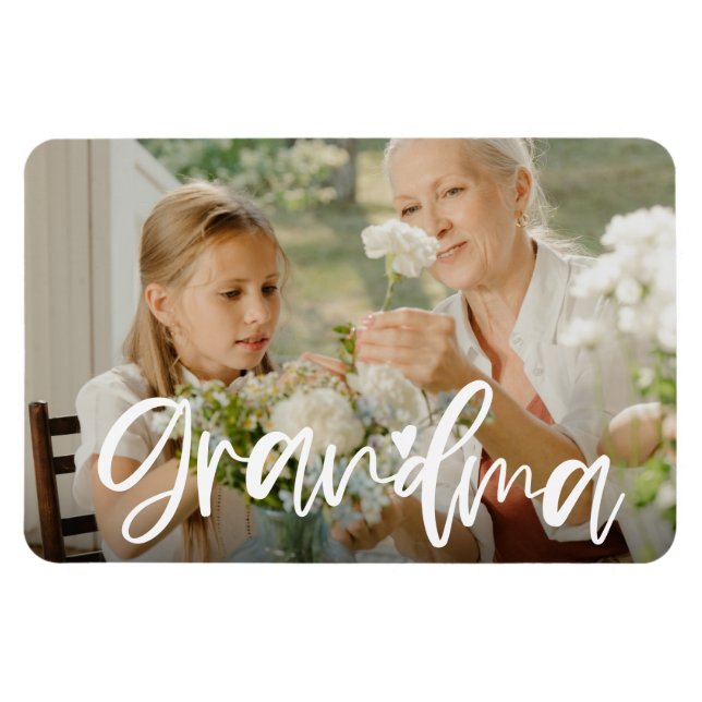 Grandma Love Script Personalized Photo Gift Magnet (Horizontal)