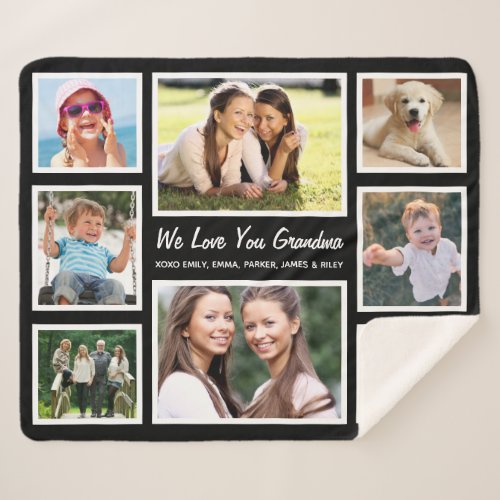 Grandma Love You 8 Photo Collage Sherpa Blanket