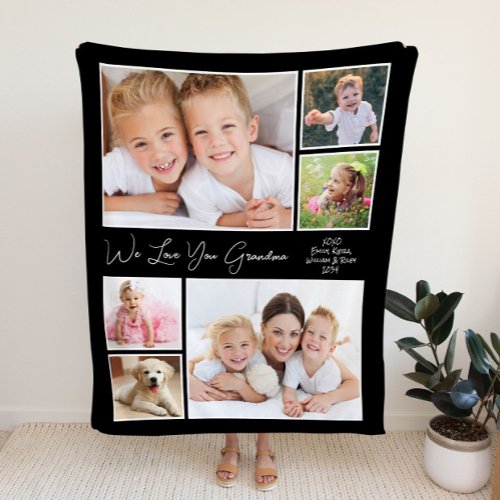 Grandma Love You Black Photo Fleece Blanket