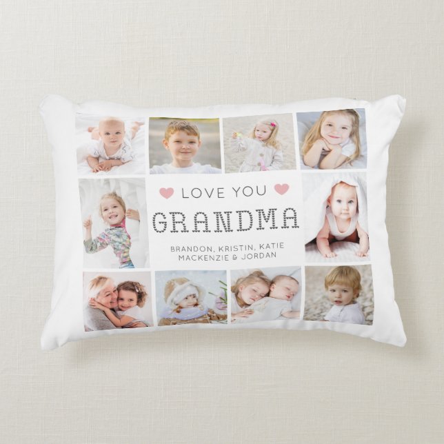 Grandma Love You Hearts 10 Photo Personalized Accent Pillow (Front)