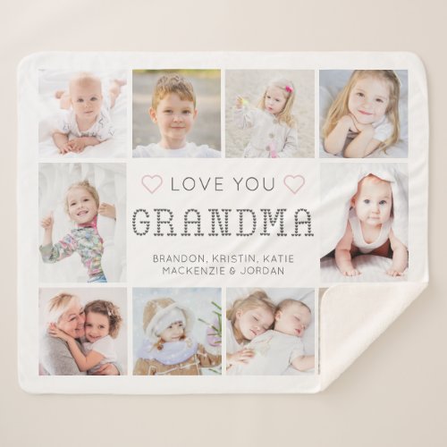 Grandma Love You Hearts 10 Photo Personalized Sherpa Blanket