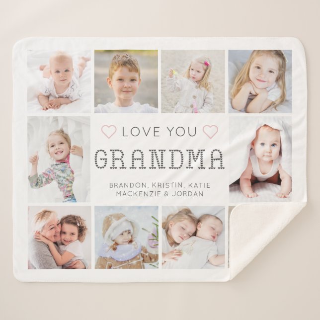 Grandma Love You Hearts 10 Photo Personalized Sherpa Blanket (Front (Horizontal))