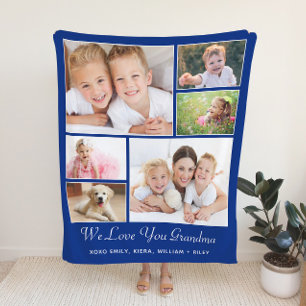 Grandma Love You Personalized Photo Blue Sherpa Blanket