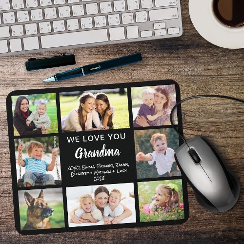 Grandma Love You Photo Collage Black Mouse Pad