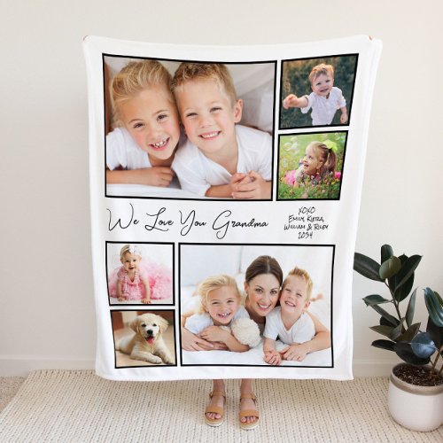 Grandma Love You Photo Collage Fleece Blanket