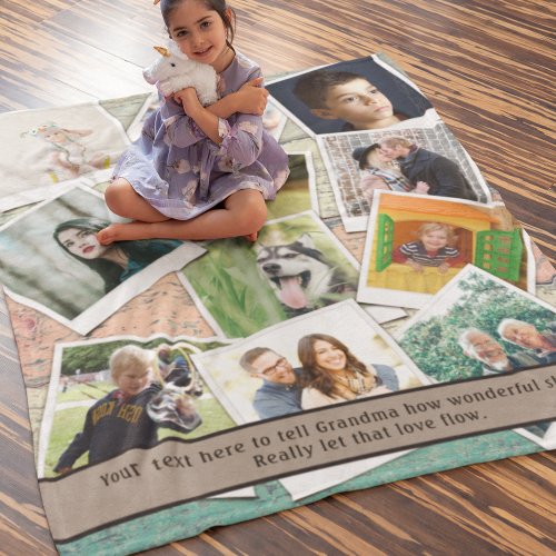 Grandma Love You Photo Collage Fleece Blanket