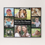 Grandma Love You Photo Collage Jigsaw Puzzle<br><div class="desc">A fun photo collage jigsaw puzzle for the world's greatest Grandma. You can personalize with eight family photos of grandchildren, children, pets, etc., customize the expression to "I Love You" or "We Love You, " and whether she is called "Grandma, " "Nana, " "Mommom, " etc., and add the grandchildren's...</div>