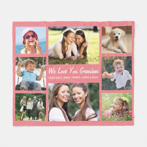 Grandma Love You Photo Collage Personalized Coral Fleece Blanket